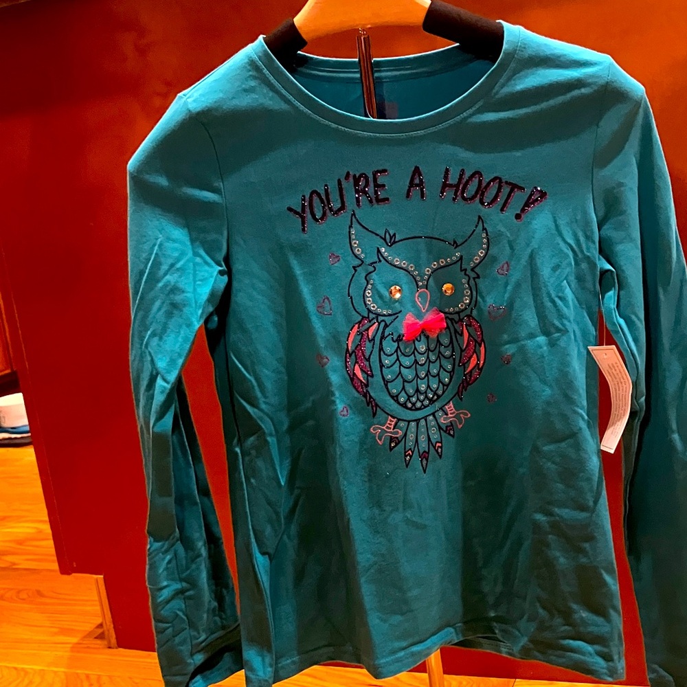 FADED GLORY Teal Owl Graphic Kids Shirt